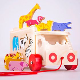 Bigjigs Toys Drveni autić sa životinjama, Bigjigs Toys