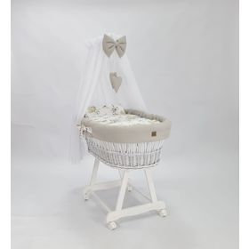 Bijeli pleteni krevet sa opremom za bebu - Cvjetovi od pamuka, Ourbaby®