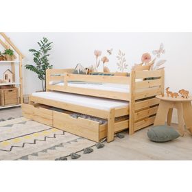 Dječji krevet s dodatnim ležajem i zaštitom Praktik - prirodni