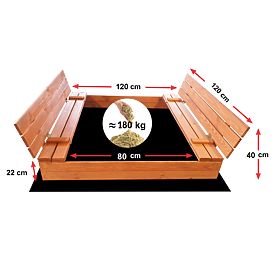 Zatvoreno pješčanik s klupama 120 x 120 - impregnirano, Ourbaby®